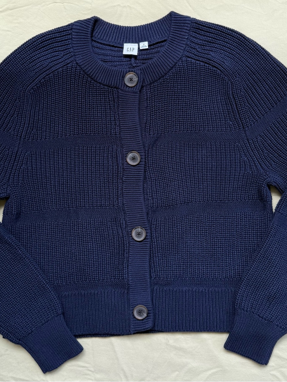 GAP Navy Blue 100% Cotton Chunky Ribbed Knit Raglan Sleeve Cardigan Size M